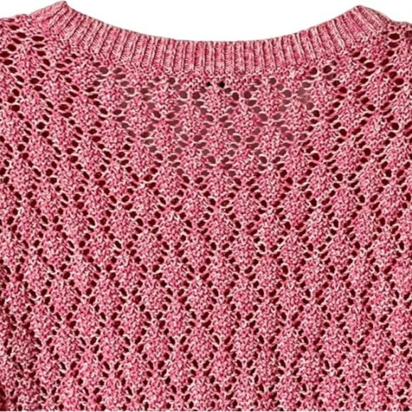 Talbots Pointelle Crewneck Sweater - Aurora Pink/White - M - Picture 7 of 10
